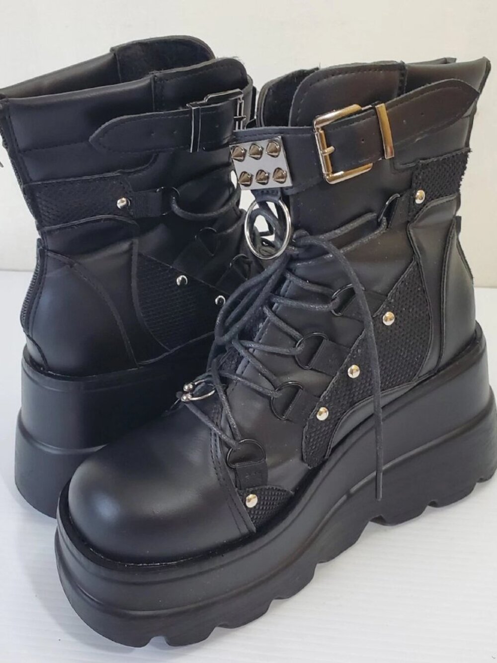 GOTIC STYLE PLATFORM COSPLAY WOMEN'S MIDCALF BOOTS WEDGES COMFY MOTORCYCLE SIZ 9 - Picture 3 of 7